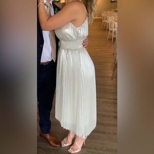 Express Metallic Pleated Midi Dress